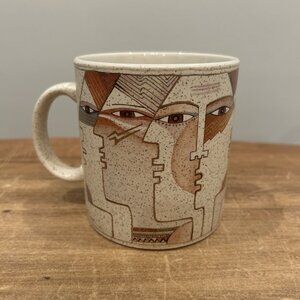 Laurel Burch 1990 Native Spirit Face Painting Mug Coffee Cup 18K Gold Leaf VTG